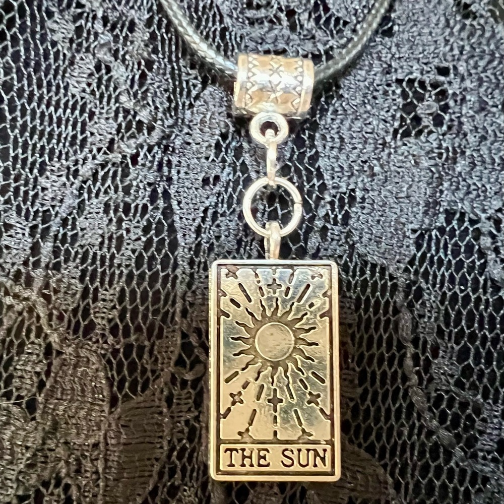 Tarot Sun Card Pendant Necklace with Sun Charm to Dangle Down Back of Neck